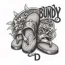 the text 'Bundy' with flip flops tattoo design idea