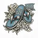 the text 'Bundy' with flip flops tattoo design idea
