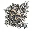 the text 'Bundy' with flip flops tattoo design idea