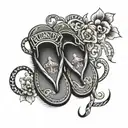 the text 'Bundy' with flip flops tattoo design idea