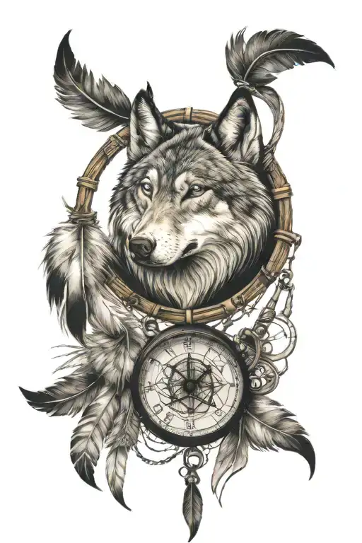 dreamcatcher wolf see watch  tattoo design idea