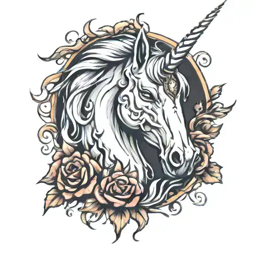 evil unicorn surrounded tattoo design idea
