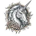 evil unicorn surrounded tattoo design idea
