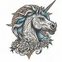 evil unicorn surrounded tattoo design idea