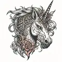 evil unicorn surrounded tattoo design idea
