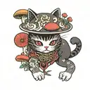 RedCrazyCat with mushrooms  tattoo design idea