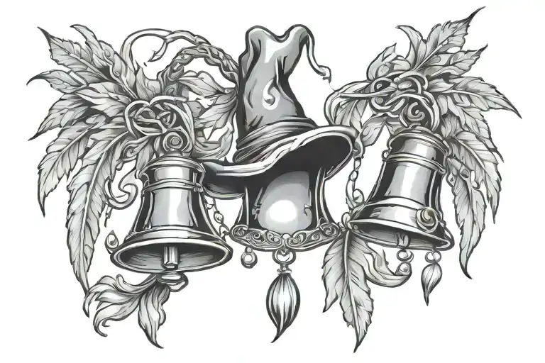 witch bells with feathers falling tattoo design idea