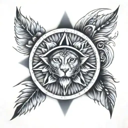 all seeing eye with lion surrounded tattoo design idea