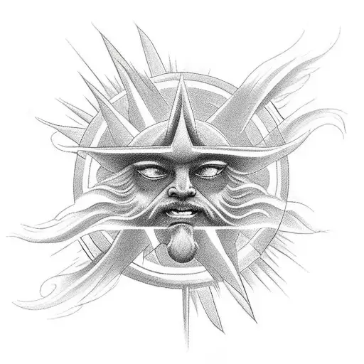 clouds exposing sun rays raining down on angels and chariots tattoo design idea