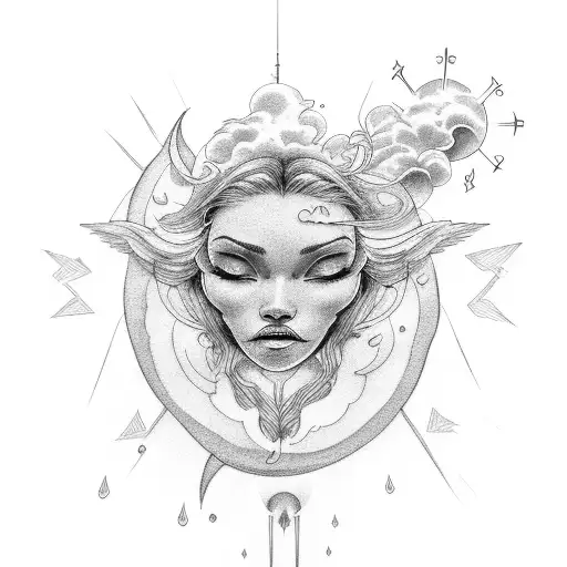 clouds exposing sun rays raining down on angels and chariots tattoo design idea