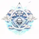 clouds exposing sun rays raining down on angels and chariots tattoo design idea