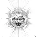 clouds exposing sun rays raining down on angels and chariots tattoo design idea