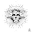 clouds exposing sun rays raining down on angels and chariots tattoo design idea