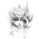 clouds exposing sun rays raining down on angels and chariots tattoo design idea