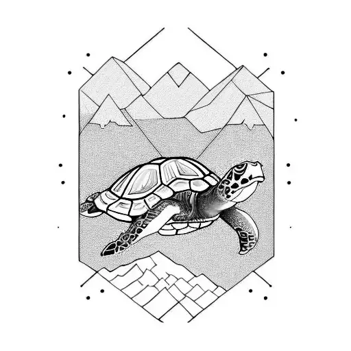 turtle with mountains tattoo design idea