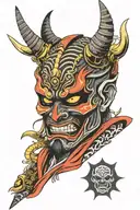 oni samurai mask split in half tattoo design idea