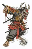 oni samurai mask split in half tattoo design idea