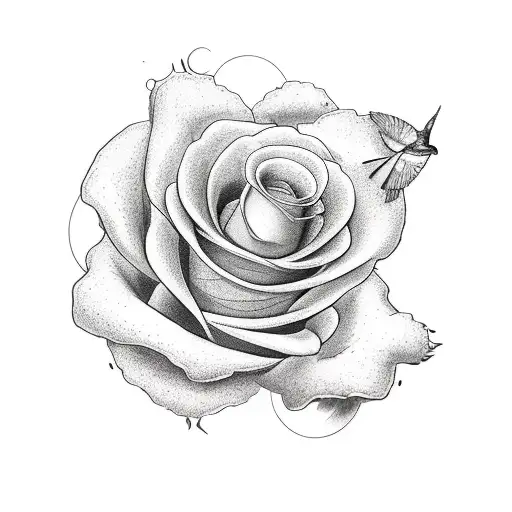 Colibrí feeding himself of two roses and a sand clock in the back tattoo design idea