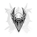 Tzompantli-inspired shark skull surrounded by blackwork patterns tattoo design idea