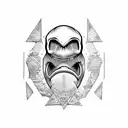 Tzompantli-inspired shark skull surrounded by blackwork patterns tattoo design idea