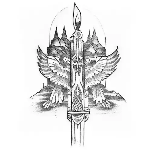 A sketch-style tattoo of a totem pole featuring biblical scenes tattoo design idea
