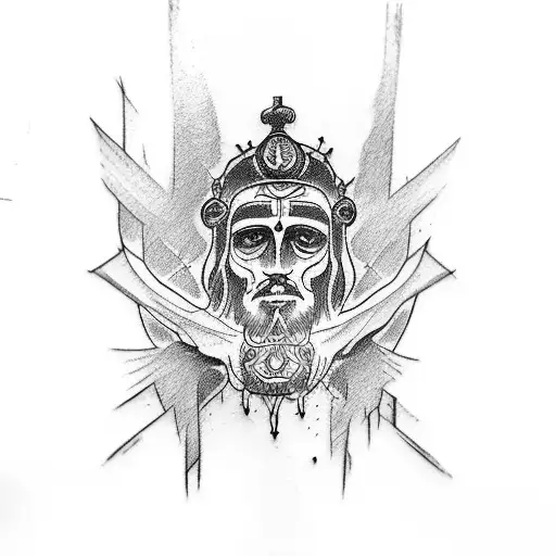 A sketch-style tattoo of a totem pole of Jesus tattoo design idea