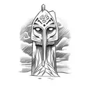 A sketch-style tattoo of a totem pole featuring biblical scenes tattoo design idea