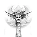 A sketch-style tattoo of a totem pole featuring biblical scenes tattoo design idea