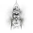 A sketch-style tattoo of a totem pole featuring biblical scenes tattoo design idea