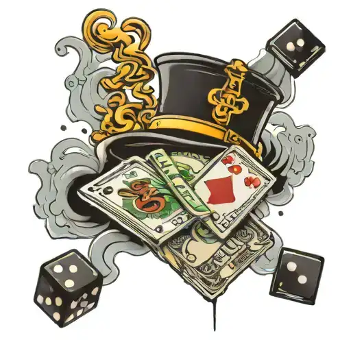 money, dice, smoke tattoo design idea