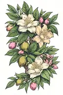 gardenia, olive branch with olives, pink oleander. using pastel colors  tattoo design idea