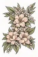 gardenia flower, olive branches, pink oleanders , using pastel colors tattoo design idea