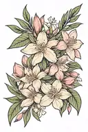 gardenia flower, olive branches, pink oleanders , using pastel colors tattoo design idea