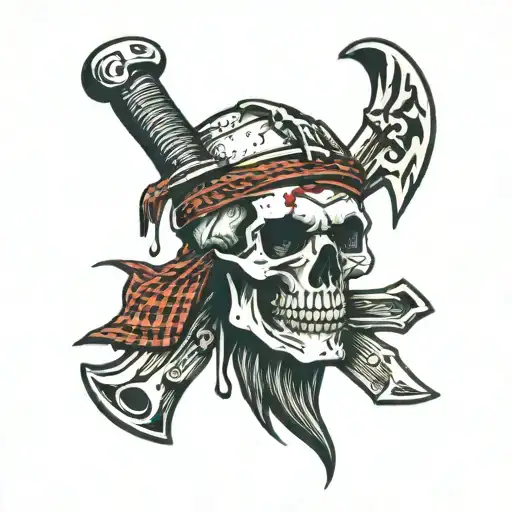 Hatchet in skull with blood dripping tattoo design idea