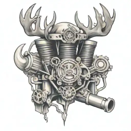 Deer head Harley Davidson Twin Engine pistons forming tattoo design idea