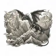 A dragon flying through mountains tattoo design idea