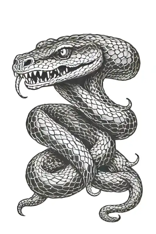 snake wrapped around arm with open mouth tattoo design idea