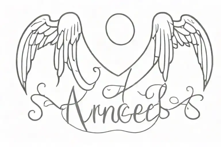 children name with heat and angels tattoo design idea