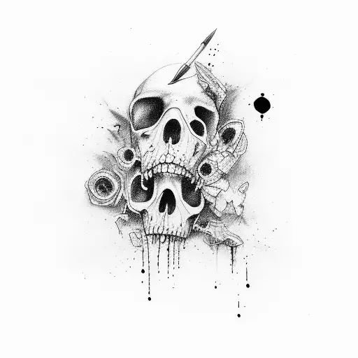 A captivating sketch tattoo of a true crime story scene, with suspenseful elements like blood splatters and hidden clues tattoo design idea