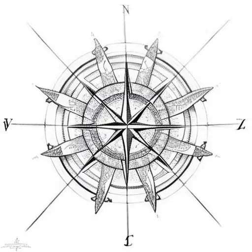 An intricate compass rose incorporating Christian symbols tattoo design idea