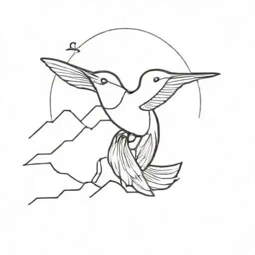 humming bird with mountains tattoo design idea