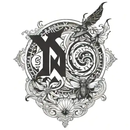 zodiac sign gemini and cancer with letters LV symbols tattoo design idea