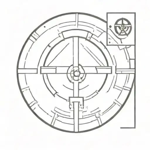 A sleek and simple tattoo of a Fallout shelter door with the symbol of radiation warning tattoo design idea