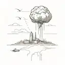 A minimalist design of a nuclear bomb exploding in a post-apocalyptic landscape tattoo design idea