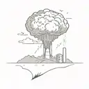 A minimalist design of a nuclear bomb exploding in a post-apocalyptic landscape tattoo design idea