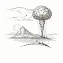 A minimalist design of a nuclear bomb exploding in a post-apocalyptic landscape tattoo design idea