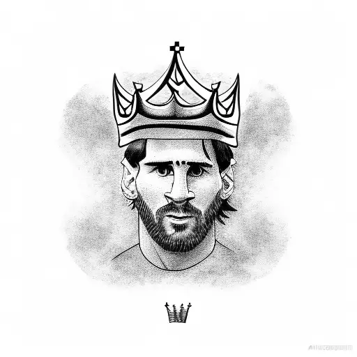 lionel messi with a crown tattoo design idea
