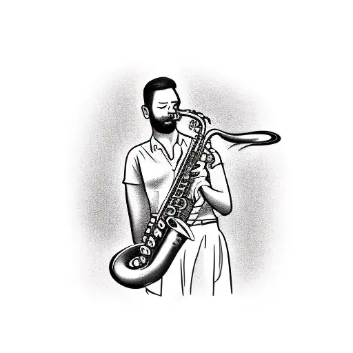 saxophone player standing in front of gravestone  tattoo design idea