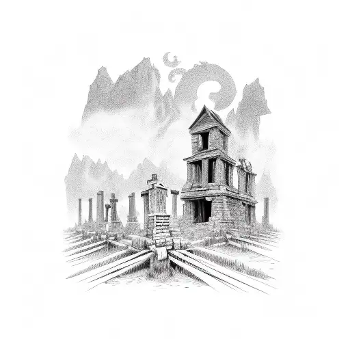 master of puppets album with old west graveyard  tattoo design idea