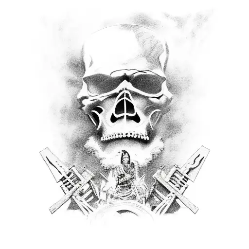 master of puppets album with old west graveyard, name across the top tattoo design idea